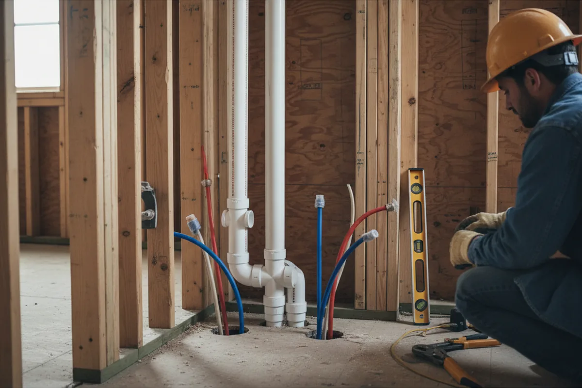 Drain and supply rough-in during Drain Cleaning in Londonderry